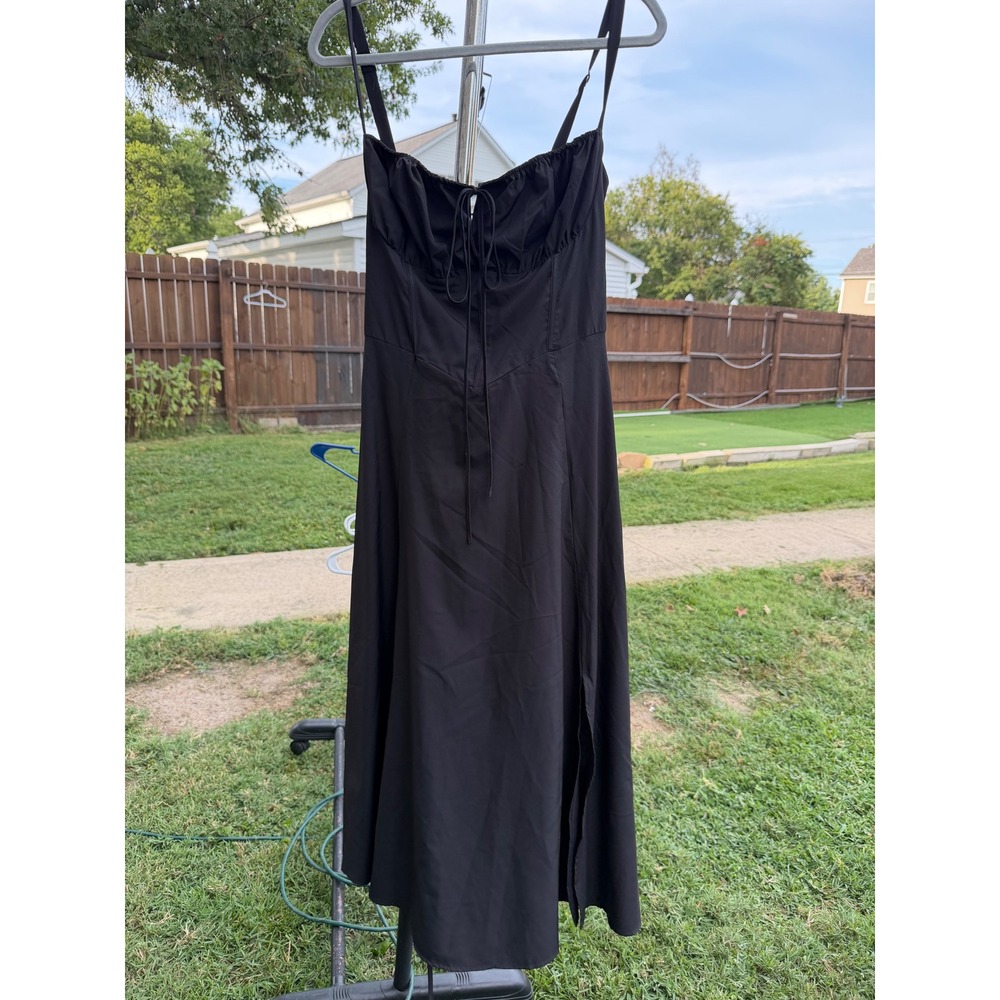 Black Lace Up Corset Midi Dress Western Tie Front Sleeveless SUM6122A XL